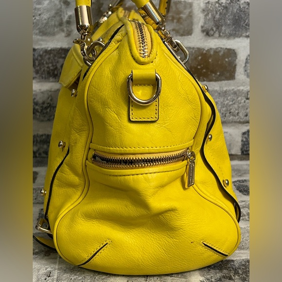 Rebecca Minkoff Yellow Leather Satchel Handbag Gold Hardware Double Handles - Picture 4 of 11